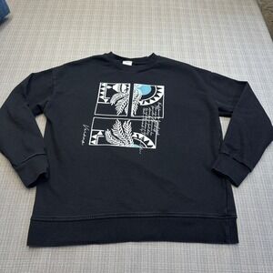 Marrakech Premium Black Graphic Print Sweatshirt Crewneck Large Indie Abstract